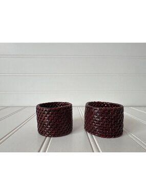 Woven Brown Rattan Napkin Rings Rustic Style Set Of 2 Boho Rustic Durable Decor